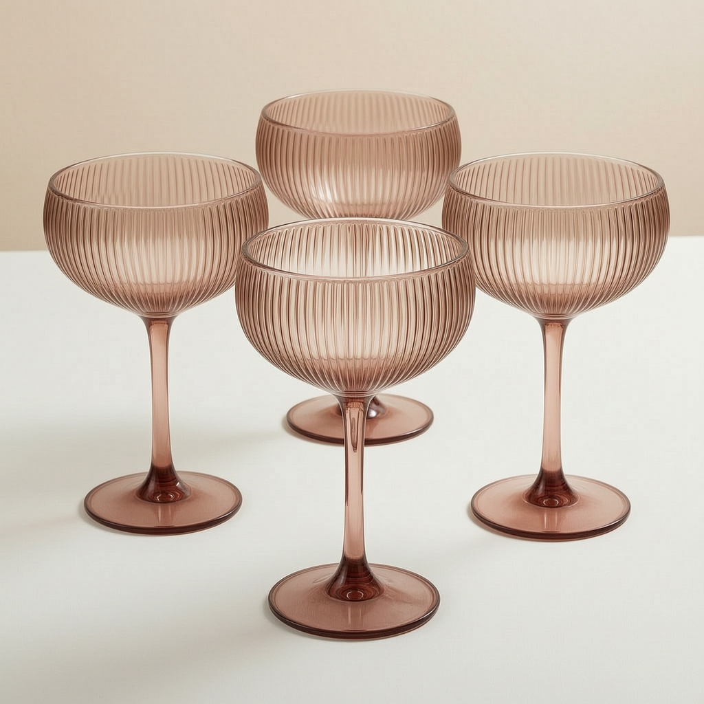 Ribbed Champagne Coupe - Set of 4 - closeup