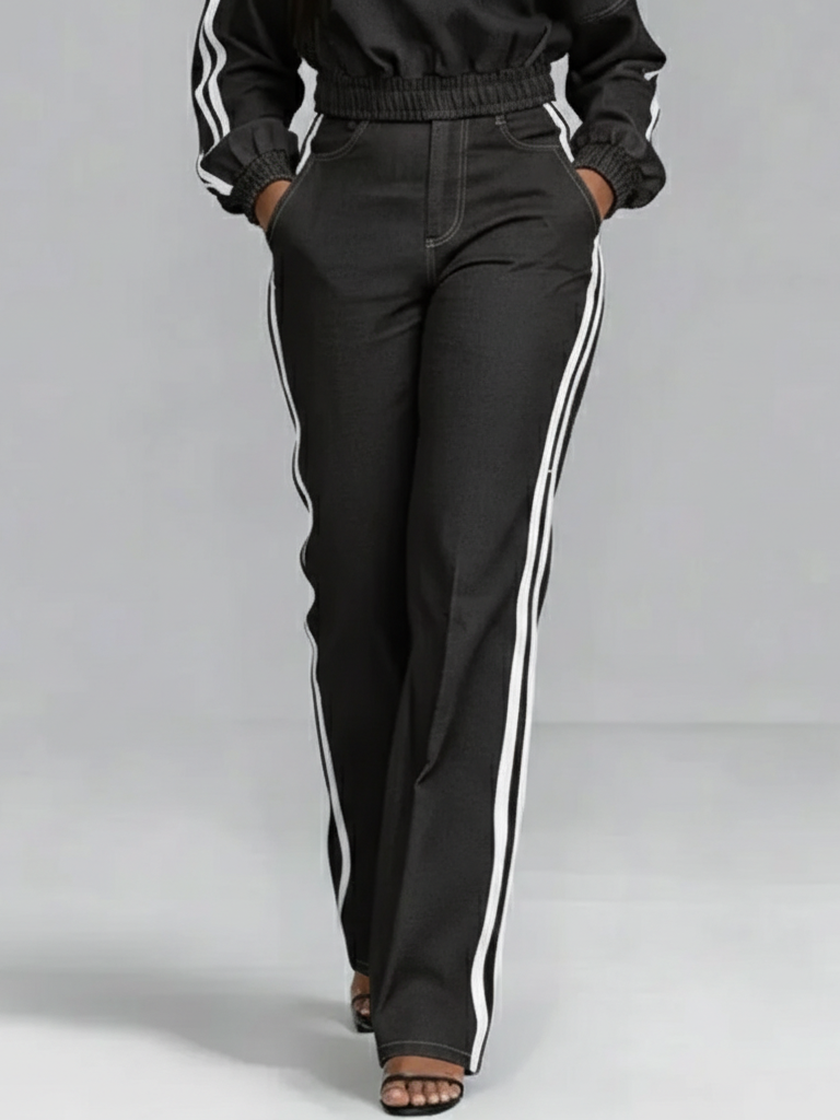 Casual And Cozy White-trimmed Straight-leg Jeans