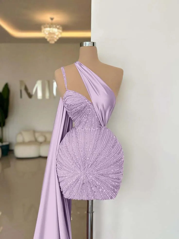 One Shoulder Sleeveless Short Homecoming Dress With Beading HC0152