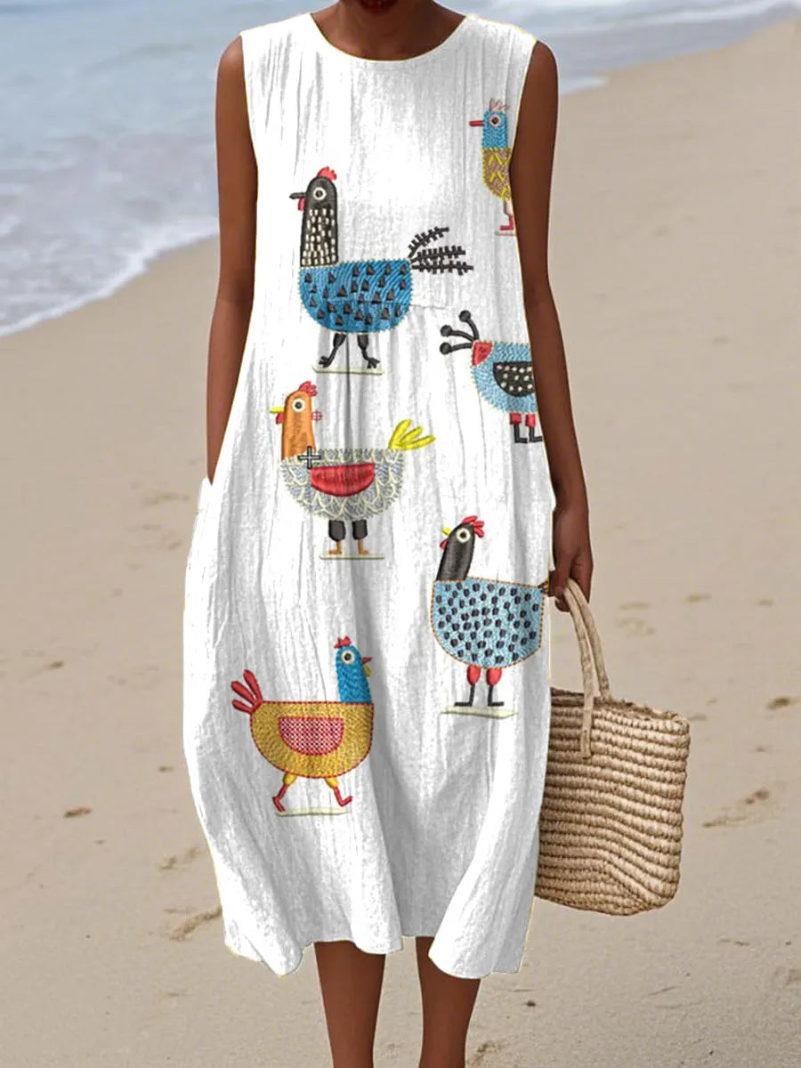 Women's Funny Chick Art Print Casual 100% Cotton Wide Leg Jumpsuit