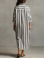 Casual Striped Shirt Bohemian Style Maxi Dress
