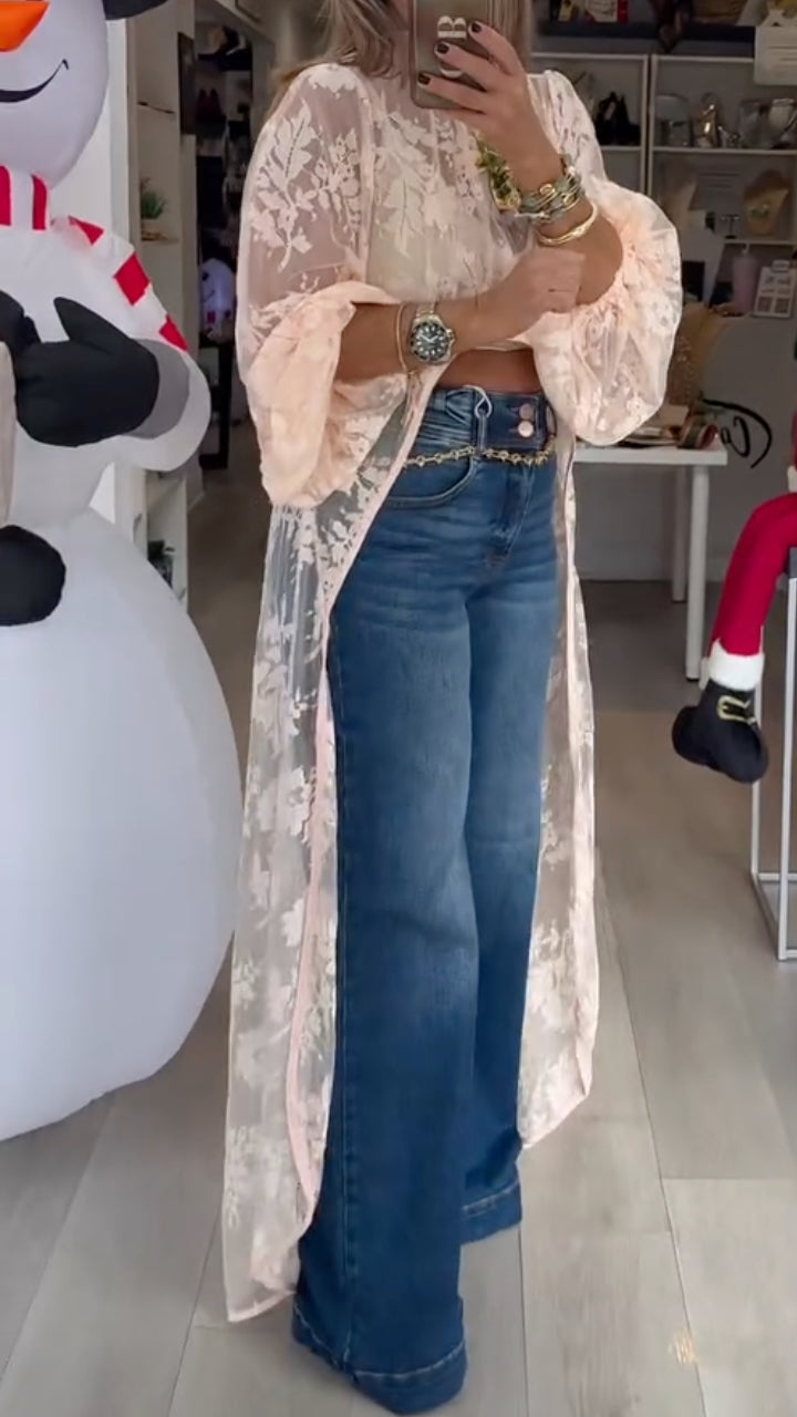 Women's Round Neck Lace Irregular Long Cover‐Up