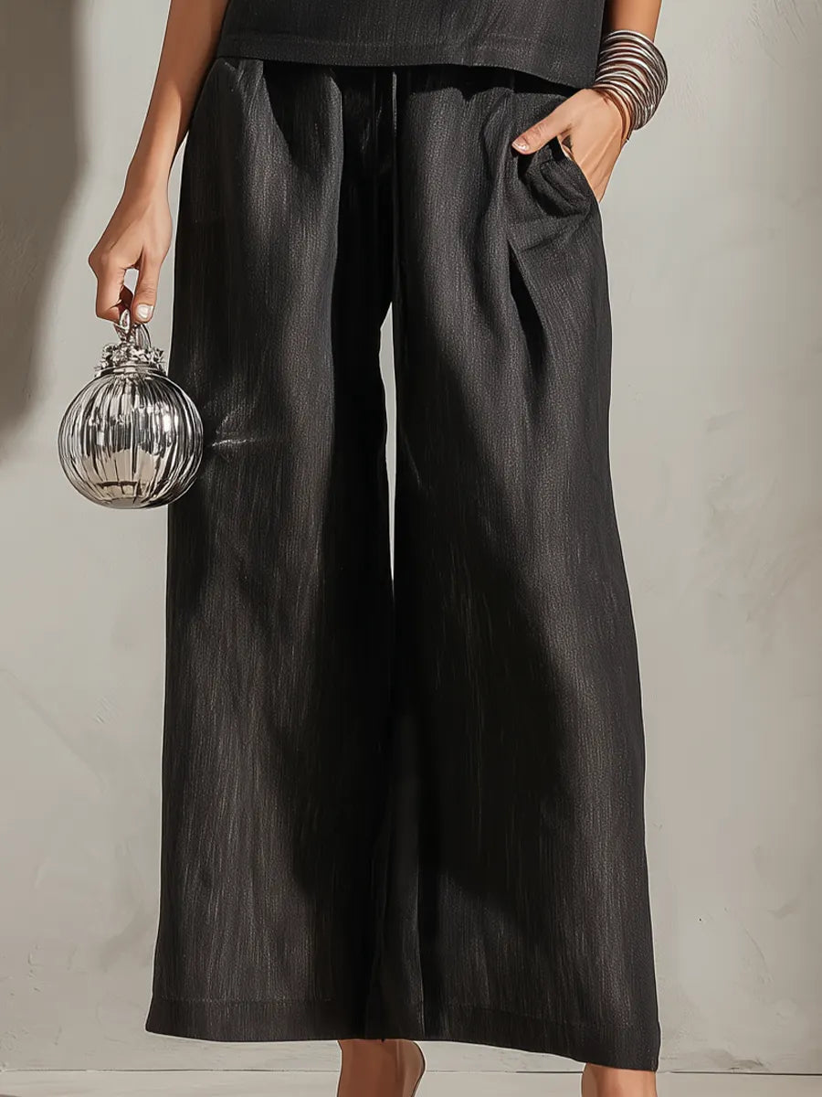 Sleek V-Neck Sleeveless Top & Wide-Leg Pant Set