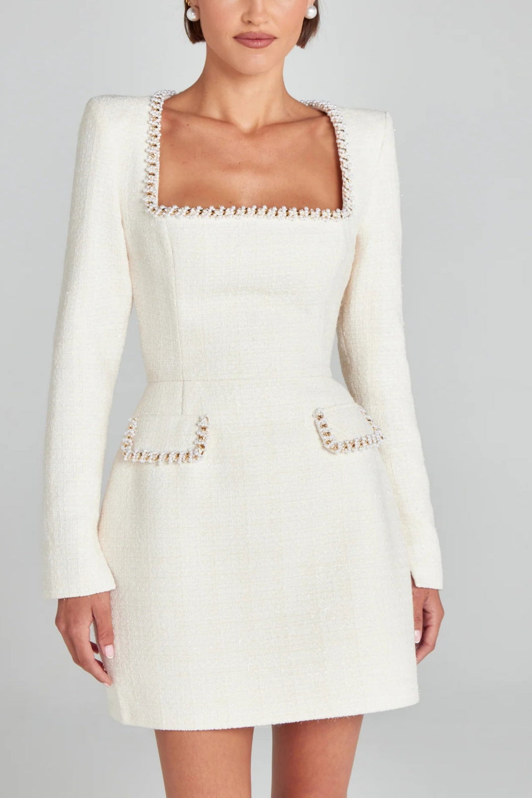 Exquisite And Playful Pearl Trim Pocket Mini Dress