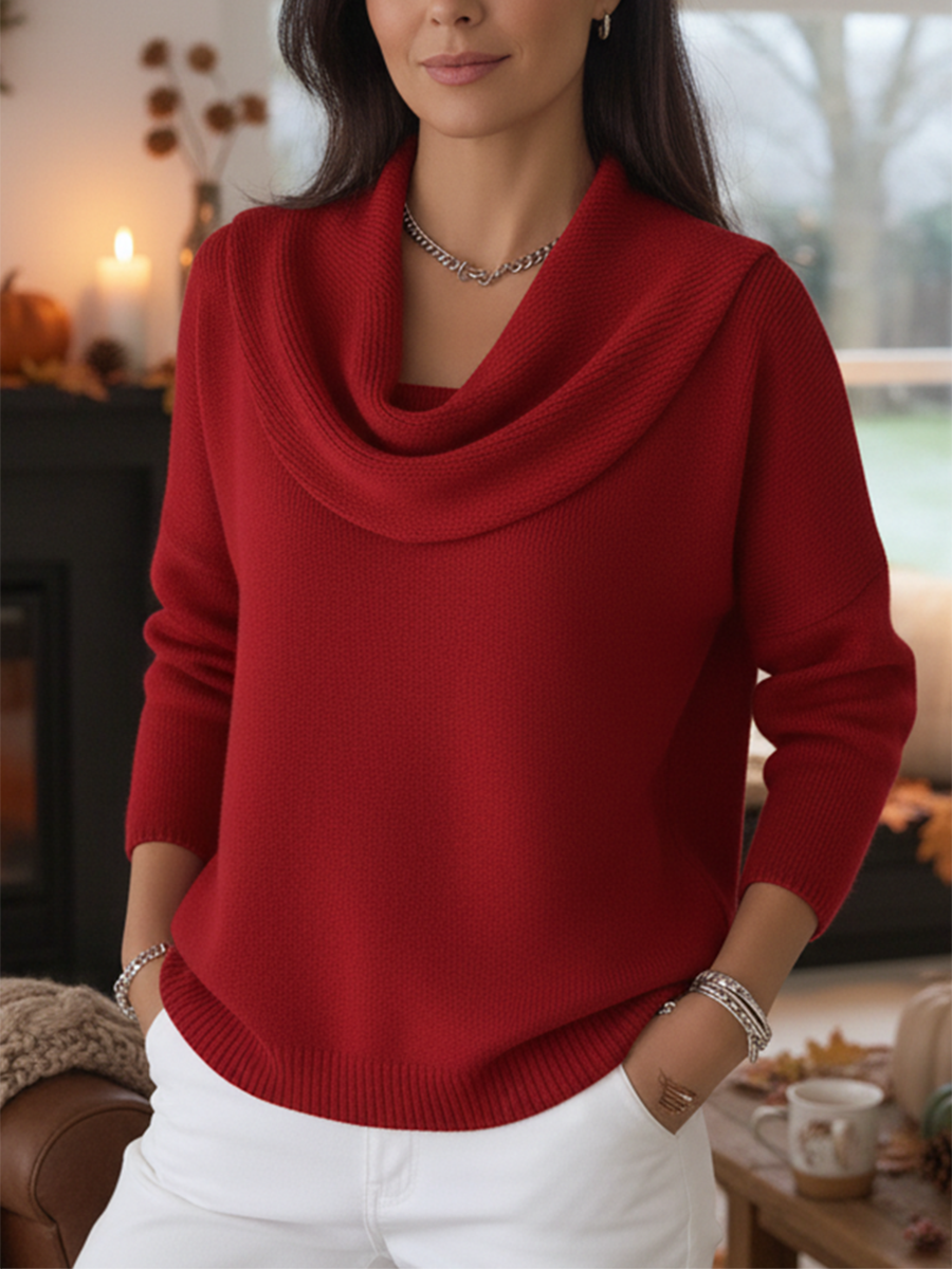 Women's Soft and Elegant Solid Color Ruffled Collar Sweater Top