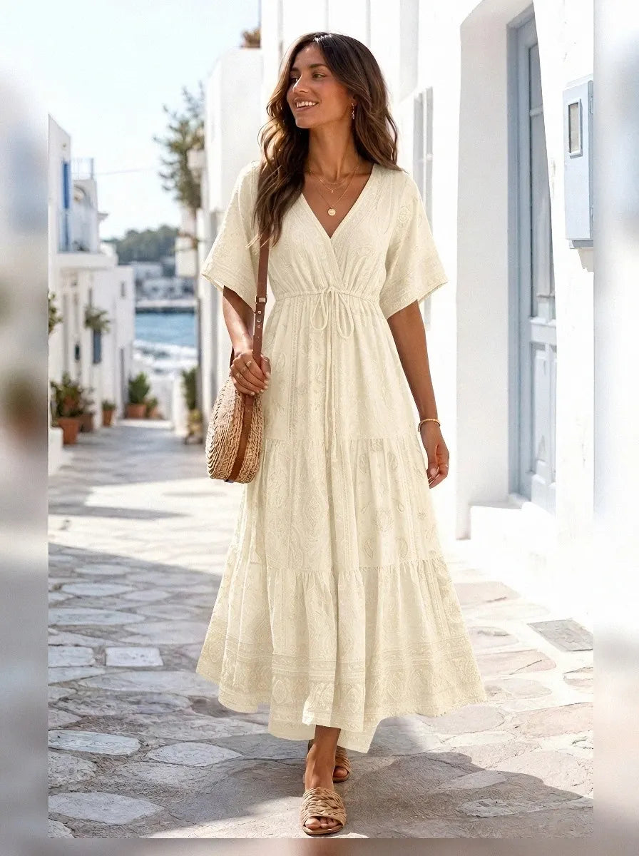 Women's Bohemian V-Neck Paisley Floral Printed Maxi Dress