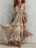 Boho Vintage Paisley Print Tiered Maxi Dress