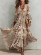 Boho Vintage Paisley Print Tiered Maxi Dress