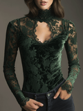 Bohemian Luxury Emerald Green Velvet Lace Tulle Shirt