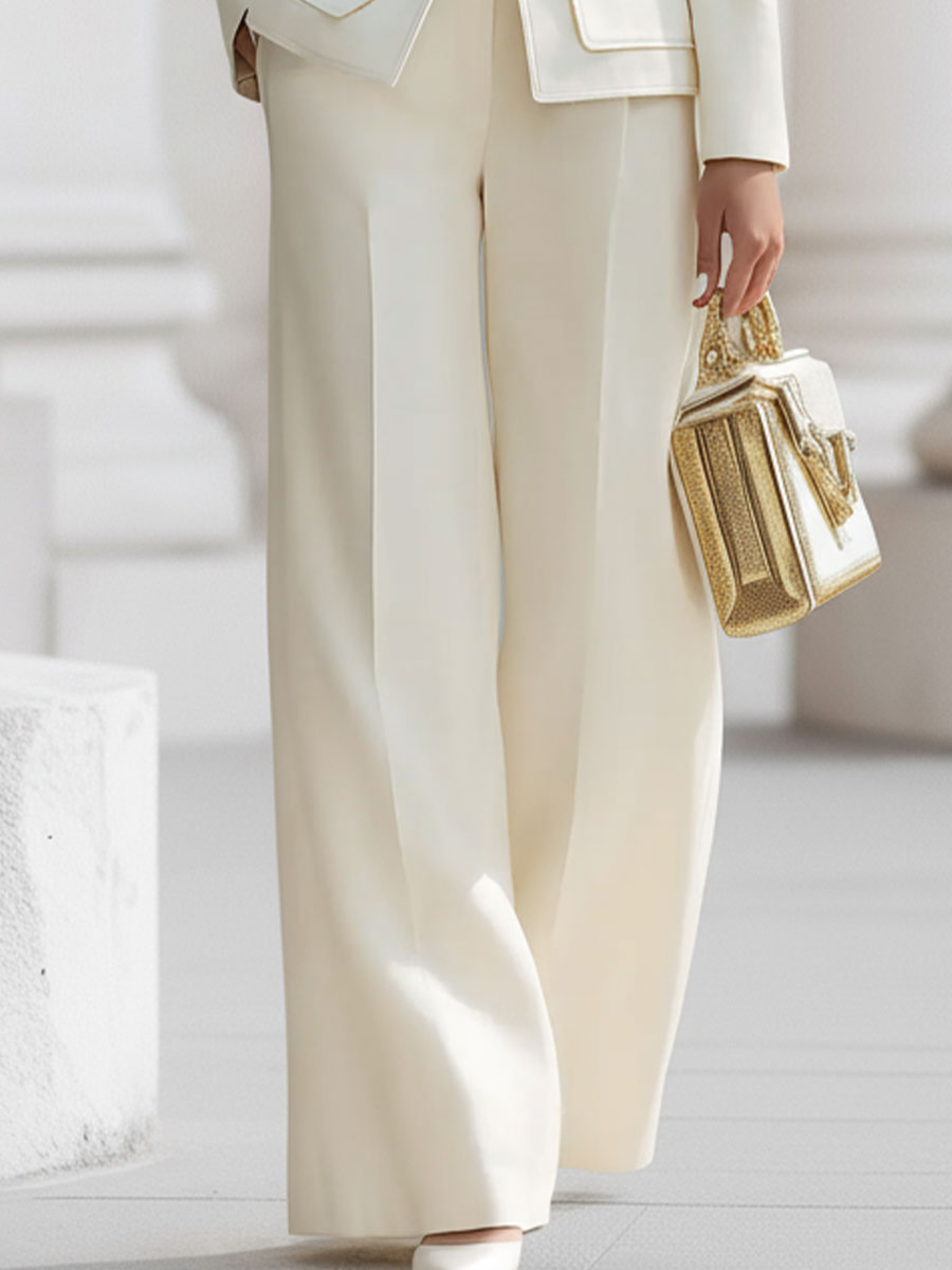 Elegant Cream Military-Inspired Tailored Suit Set With Gold Accents