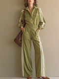 Utility Olive Green Striped Cargo Pant Set