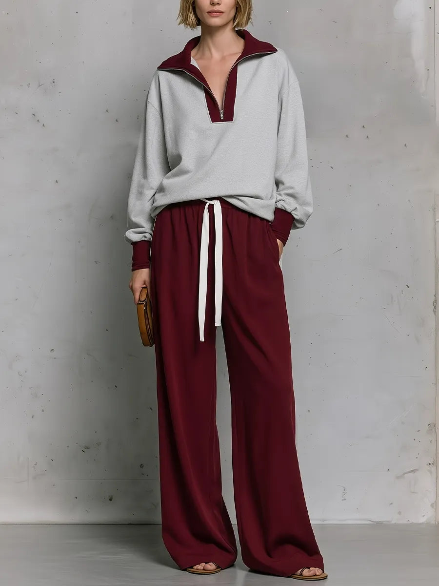Sport Luxe Half-Zip Pullover & Wide Leg Pants Set