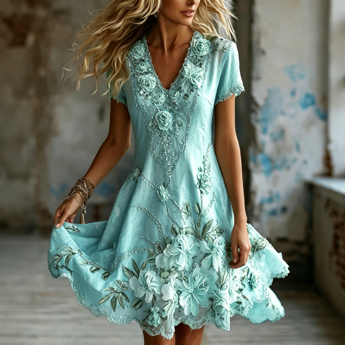 Women's Vintage Floral Embroidered Art Casual Dress