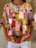 Women's Colorful Art Patterns Print Casual Waffle Cotton Shirt