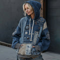 Vintage Boho Floral Embroidered Patchwork Hoodie