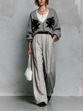 Effortless Chic V-Neck Cardigan & Abstract Palazzo Pants Outfit
