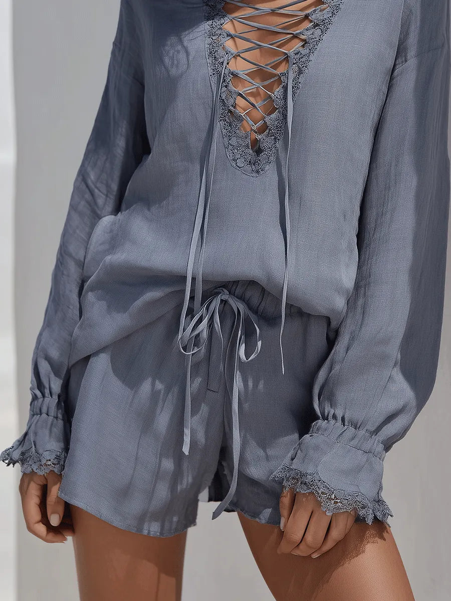 Elegant Lightweight Bohemian Lounge Ensemble Blouse Set