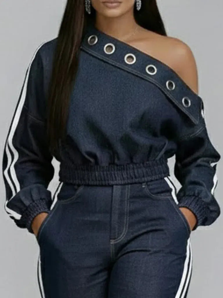 Casual And Sexy Off-the-shoulder Denim Top