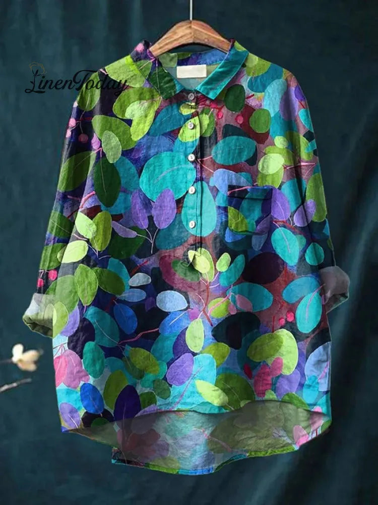 Women's Flower Print Casual Cotton And Linen Shirt