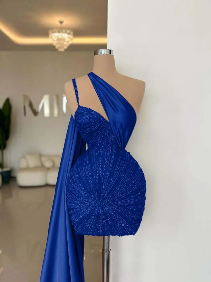 One Shoulder Sleeveless Short Homecoming Dress With Beading HC0152