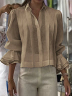 Women's Solid Color Lapel Long Sleeve Casual Loose Linen Cardigan Top