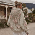 Women's Vintage Rose Pearl Embroidery Comfortable Warm Hoodie