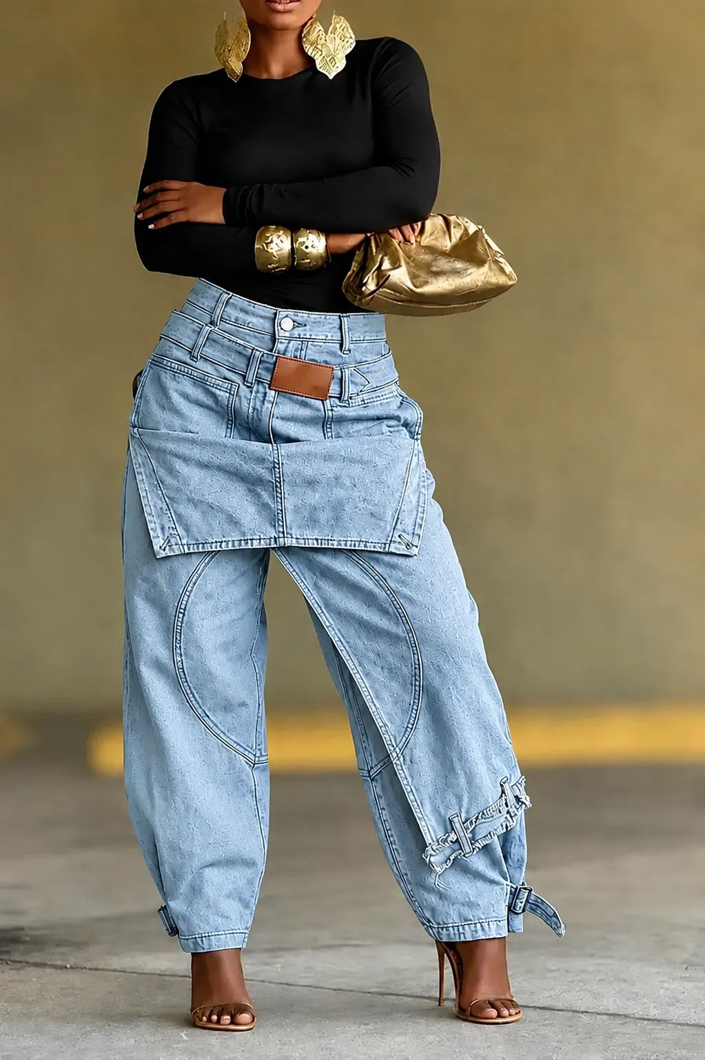 Olive Green Multi-Pocket Cargo Barrel Pants