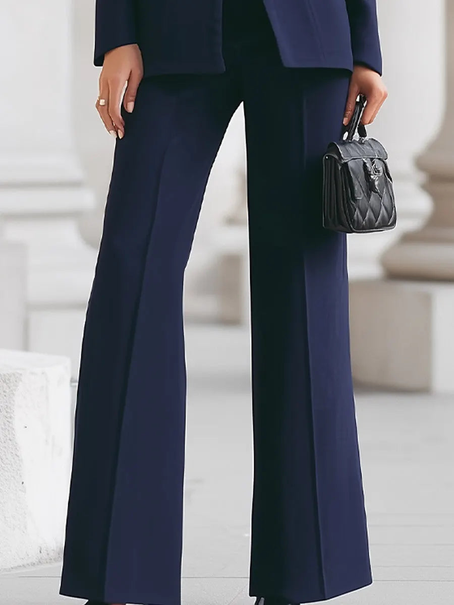 Sophisticated  High-Collar Blazer & Wide-Leg Trousers Set