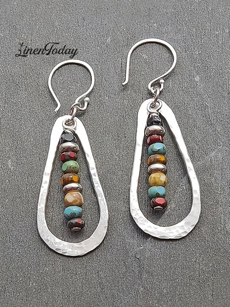 Handmade Multicolor Beads Teardrop Pendant Earrings