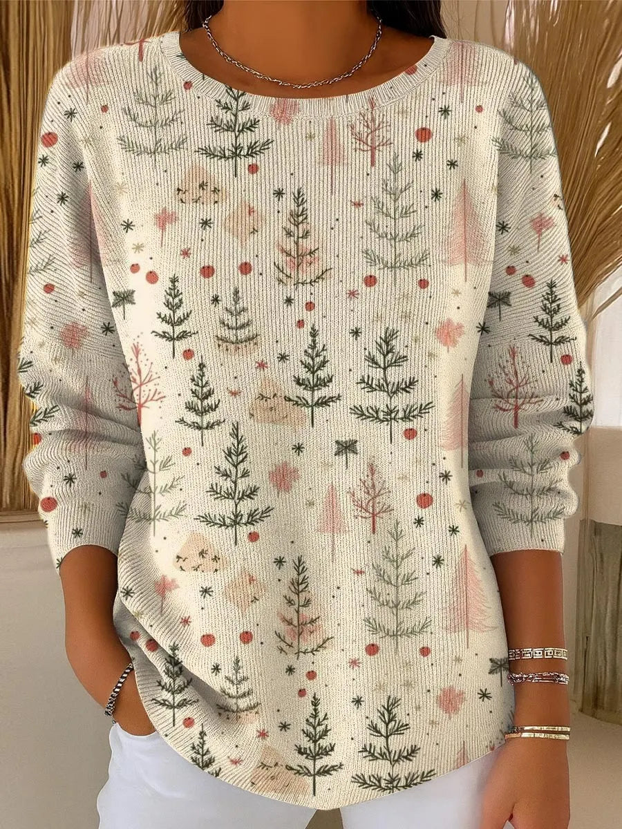 Women's Christmas Tree Art Print Buttoned Cardigan Sweater