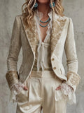 Vintage-style Velvet Blazer With A Lapel Collar And Fitted Waist