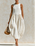 Off White Sleeveless Gathered Bubble Midi Dress