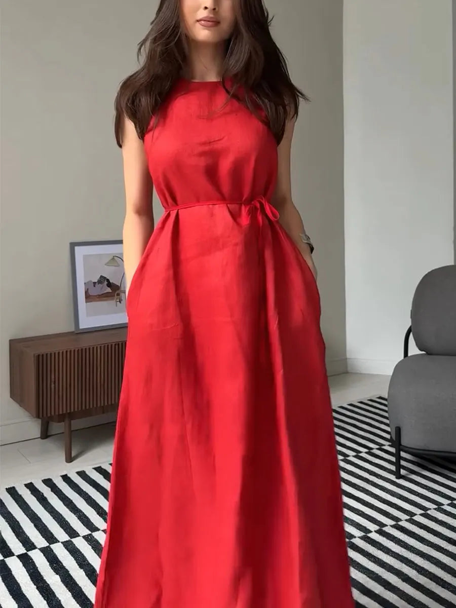 Sleeveless Casual Cotton and Linen Dress