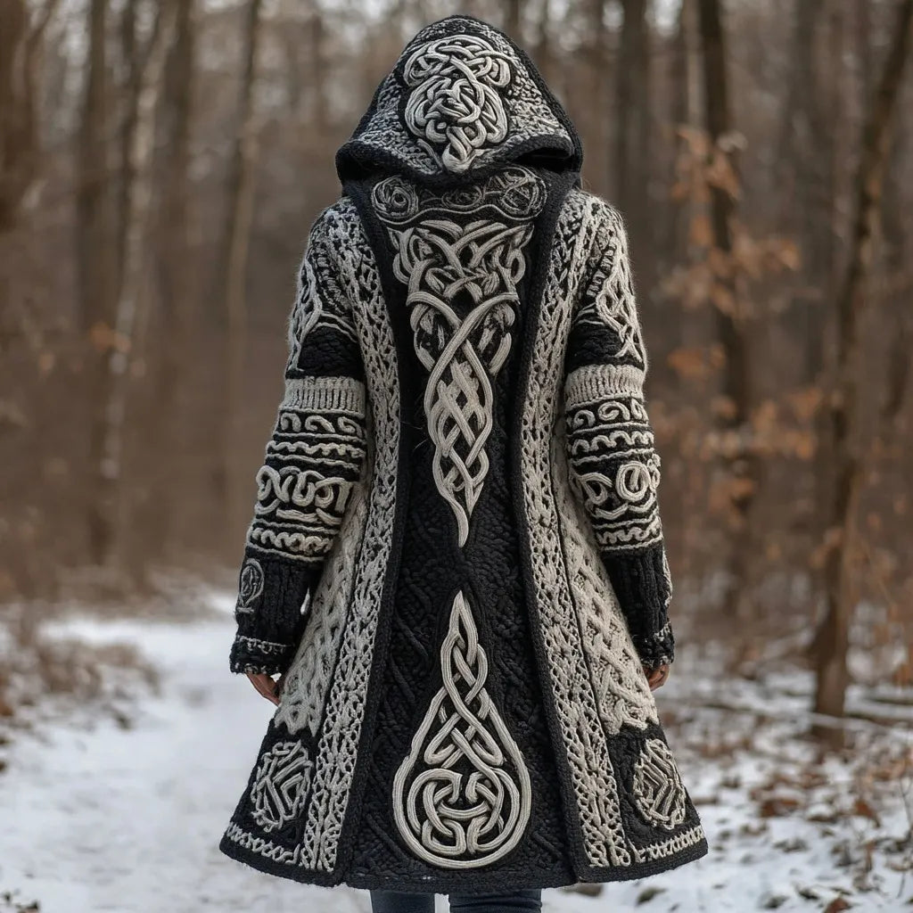 Women's Vintage Viking Celtic Knot Knit Long Sweater Jacket