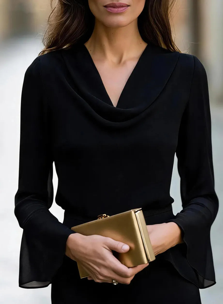 Long-sleeve Top With An Elegant Draped Collar