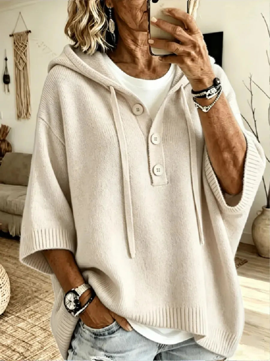 Cozy Oversized Knit Henley Hoodie