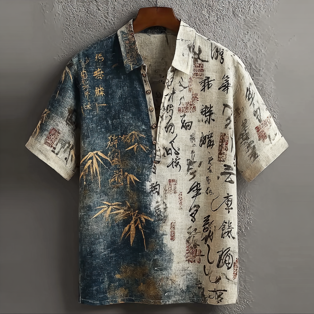 Japanese Art Retro Line Art Linen Casual Short-sleeve Top
