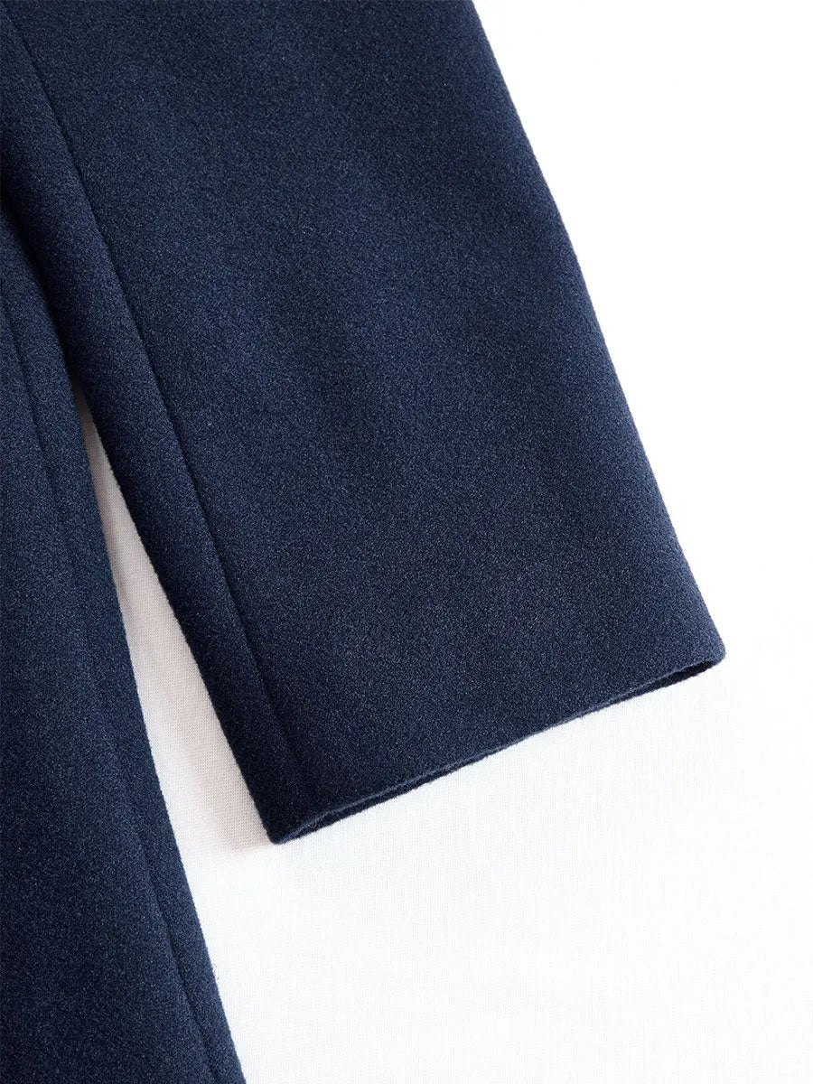 Elegant Navy Stand - Collar Maxi Coat