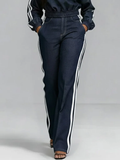 Casual And Cozy White-trimmed Straight-leg Jeans