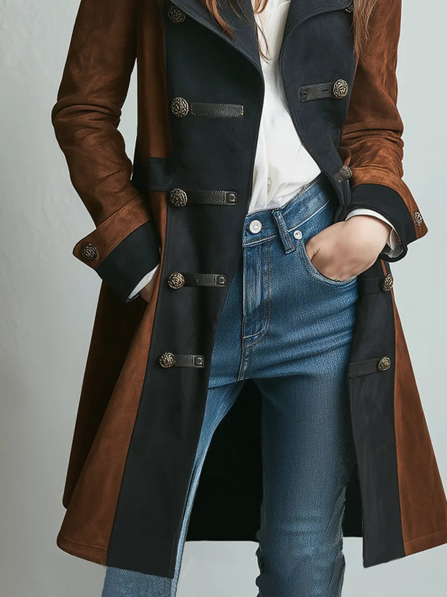 Retro Contrast Color Military Style Eco-friendly Suede Coat