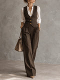 Quiet Luxury Herringbone Wool Fitted Espresso Brown Two-Piece Suit