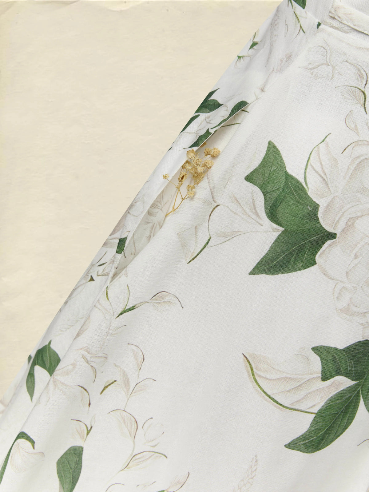 Maxi Cotton Dress, Cap Sleeves, Shawl Collar, Floral, Pocket Design, Vintage, White