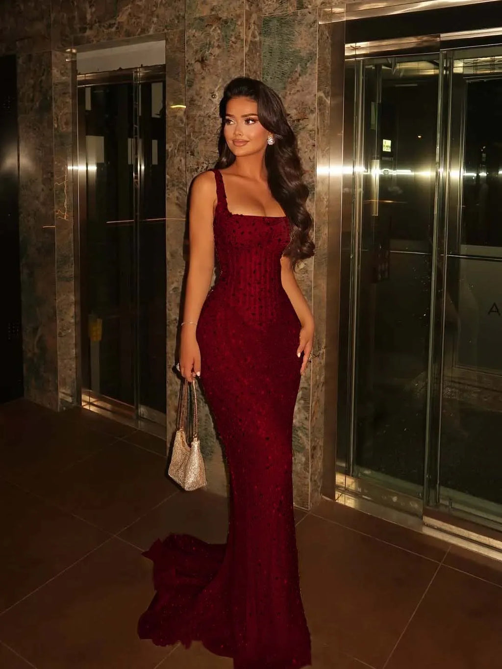 Spaghetti Strap Sleeveless Long Mermaid Prom Dress With Beading YK0285