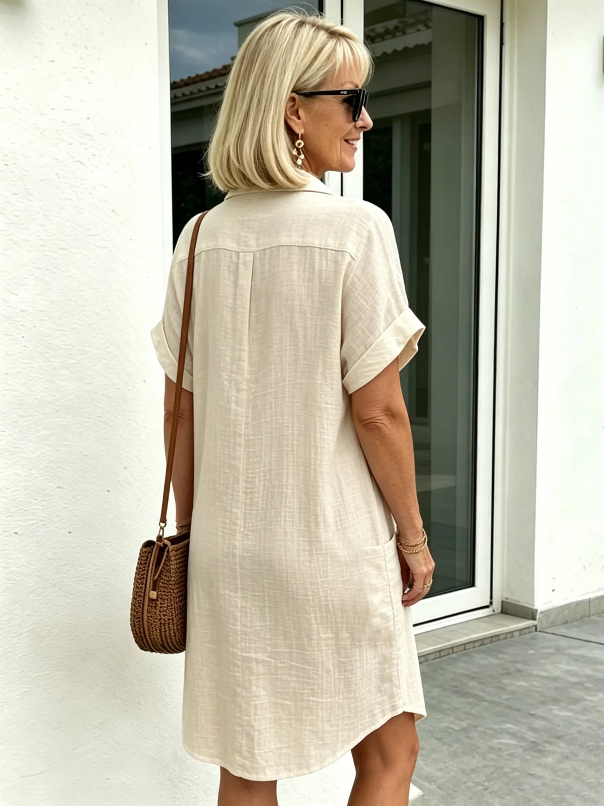 Solid Color Shirt Dress Simple, Made of Breathable, Featuring a Lapel Collar and Orderly Button Arrangement That Adds a Vintage Charm