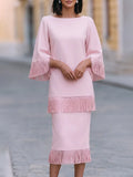 Tassel-Trimmed Layered Midi Dress
