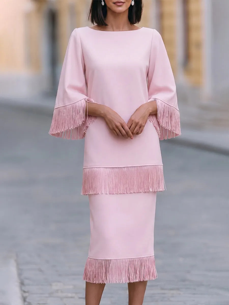 Tassel-Trimmed Layered Midi Dress