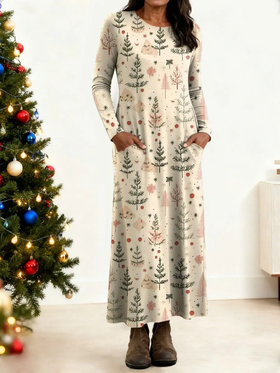 Women's Christmas Tree Art Print Buttoned Cardigan Sweater