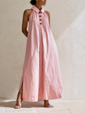 Pink Halter Collar Linen Blend Maxi Dress