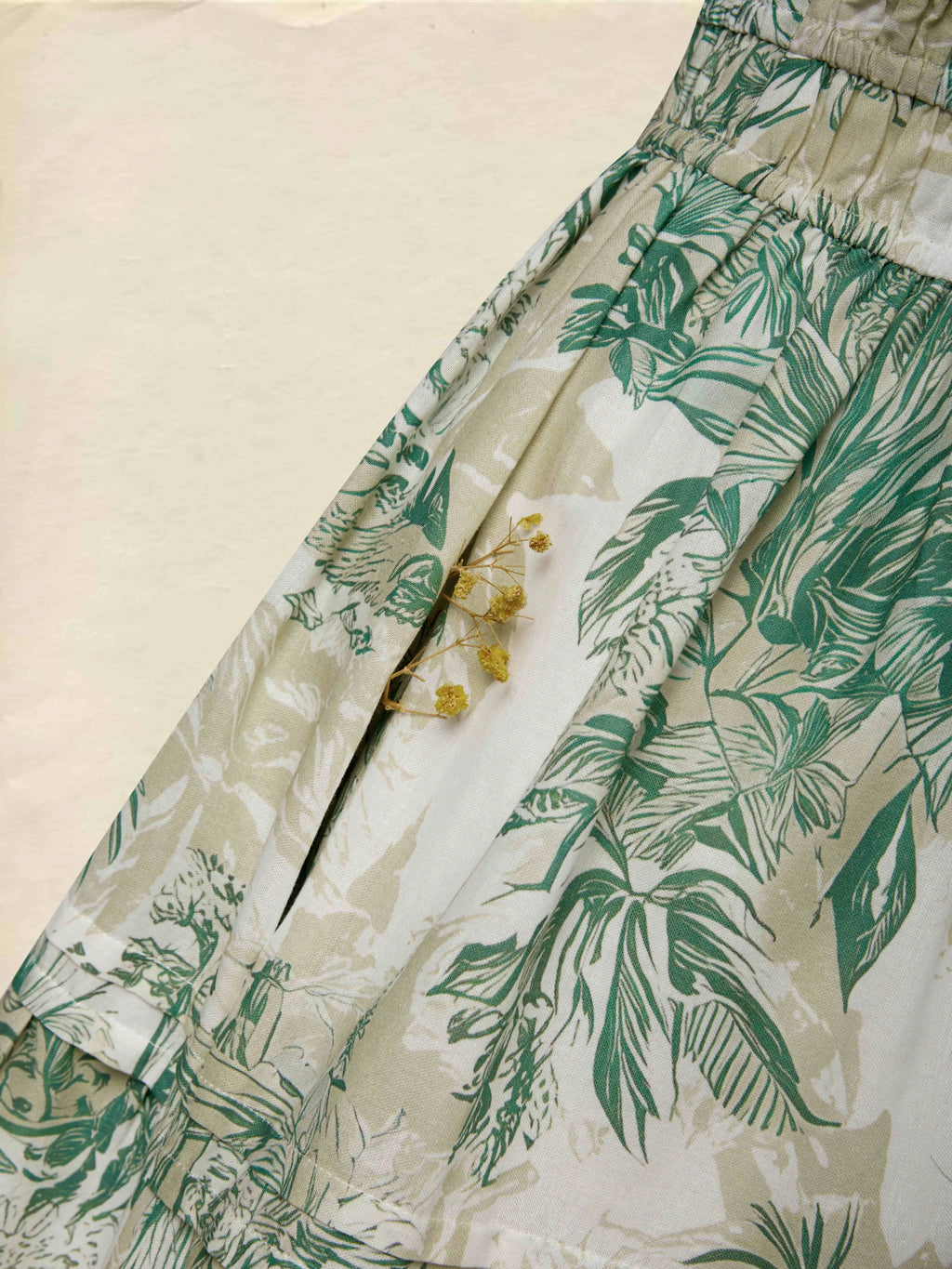 Maxi Cotton Dress, Short Sleeves, V Neck, Floral, Vacation, Vintage, Green