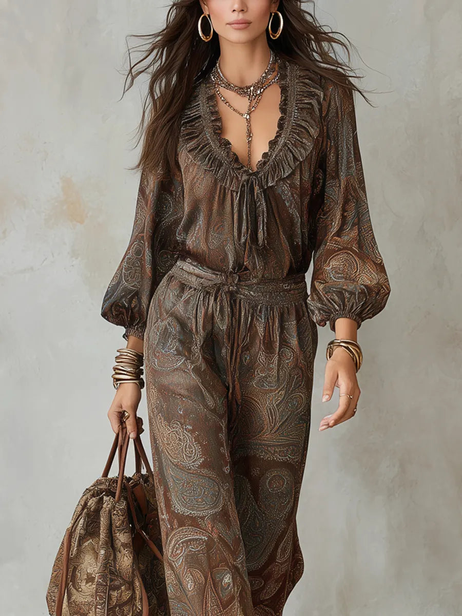 Bohemian Brown Paisley Pattern Suit
